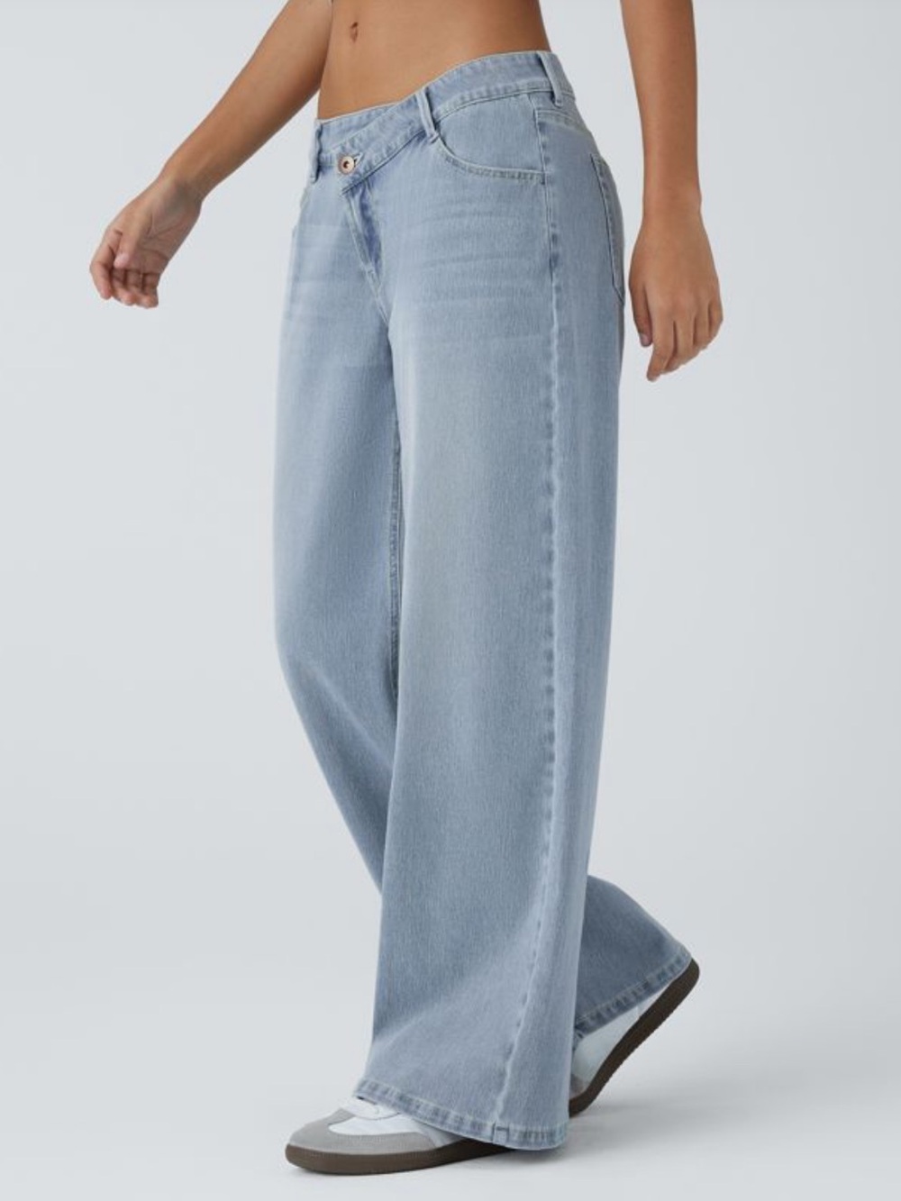 Halara Flex™ Asymmetric Low Rise Baggy Wide Leg Washed Jeans